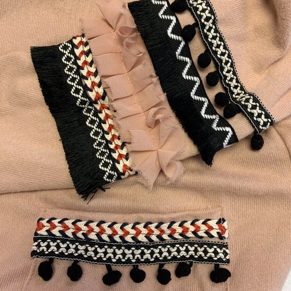 BTFBM open cardigan Pink/Black SzS pompom trim NWT - Picture 2 of 8